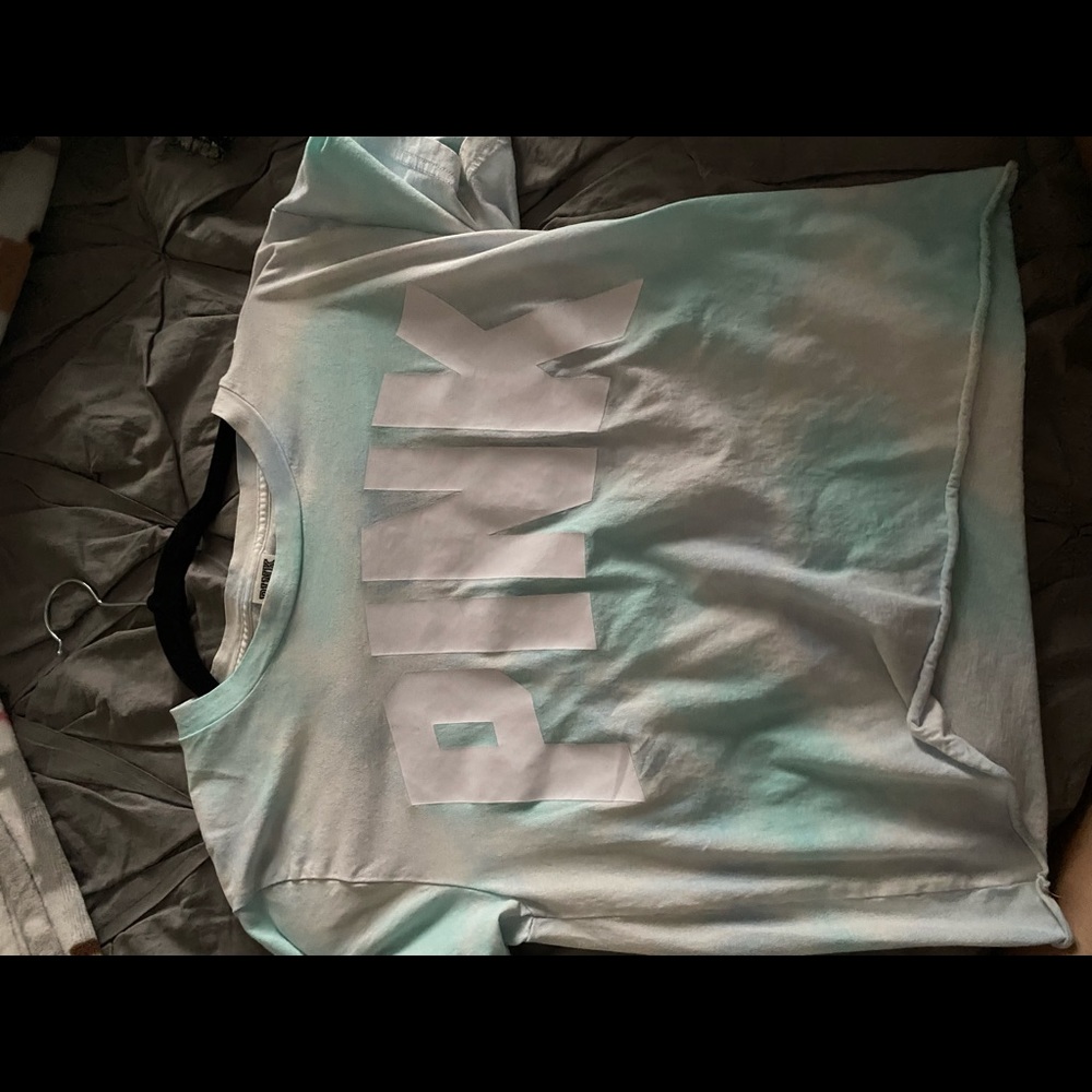 PINK VS Tie Dye Blue and White Cropped Tee